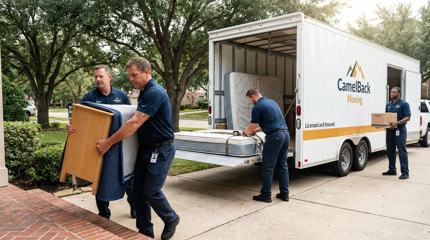 Crew loading residential truck for cross-state move from Chatsworth, CA