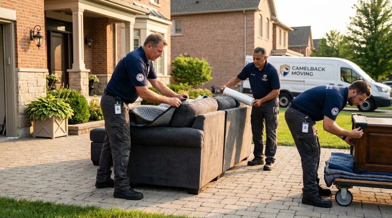 Large estate moving crew wrapping furniture in Chatsworth, CA