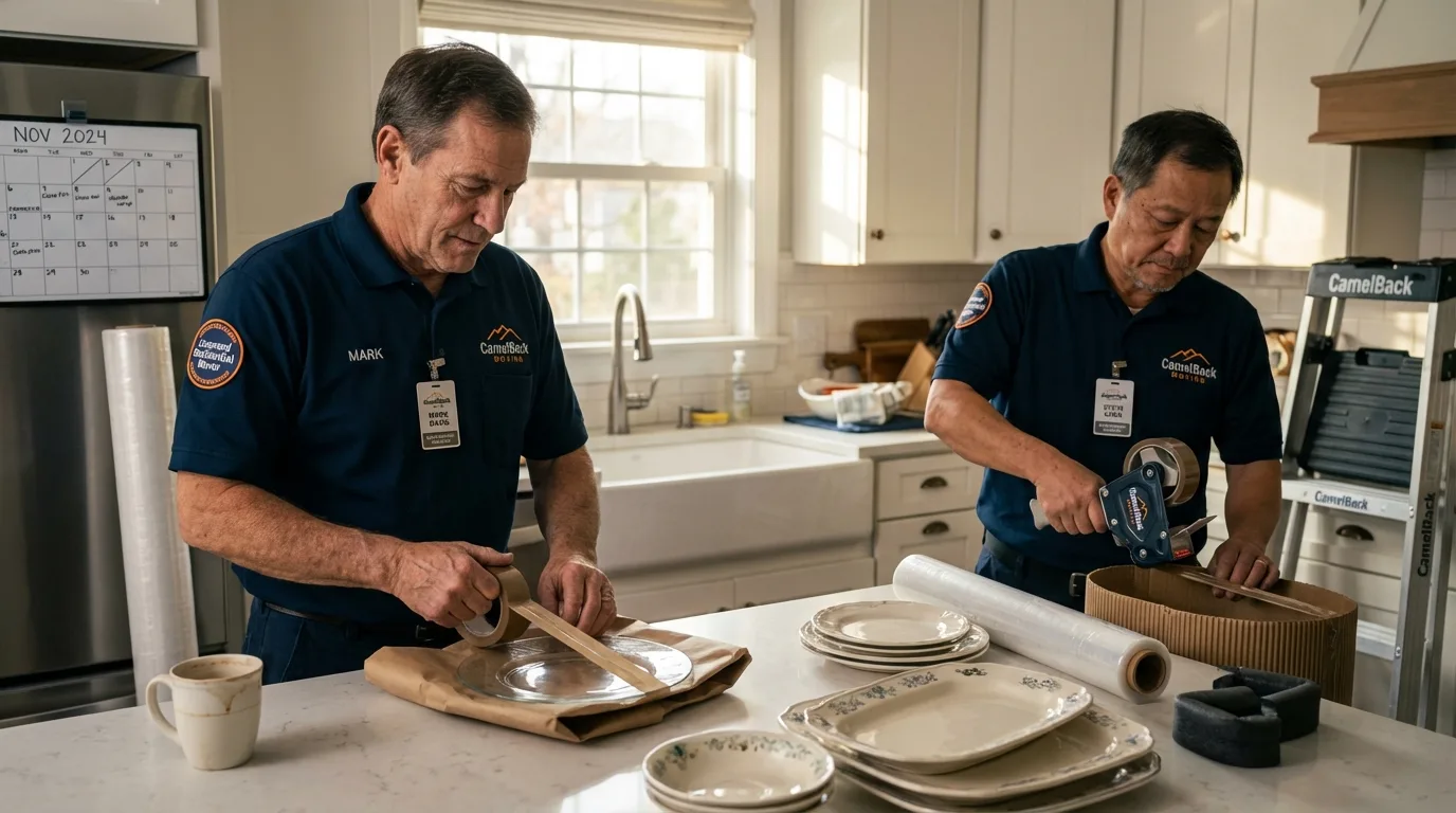 Professional crew packing kitchen dishware in Chatsworth, CA
